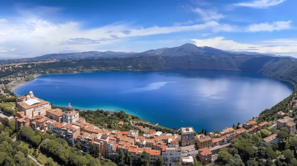 Panoramic view of Lake Albano near the best Castelli Romani Towns for a luxury escape.