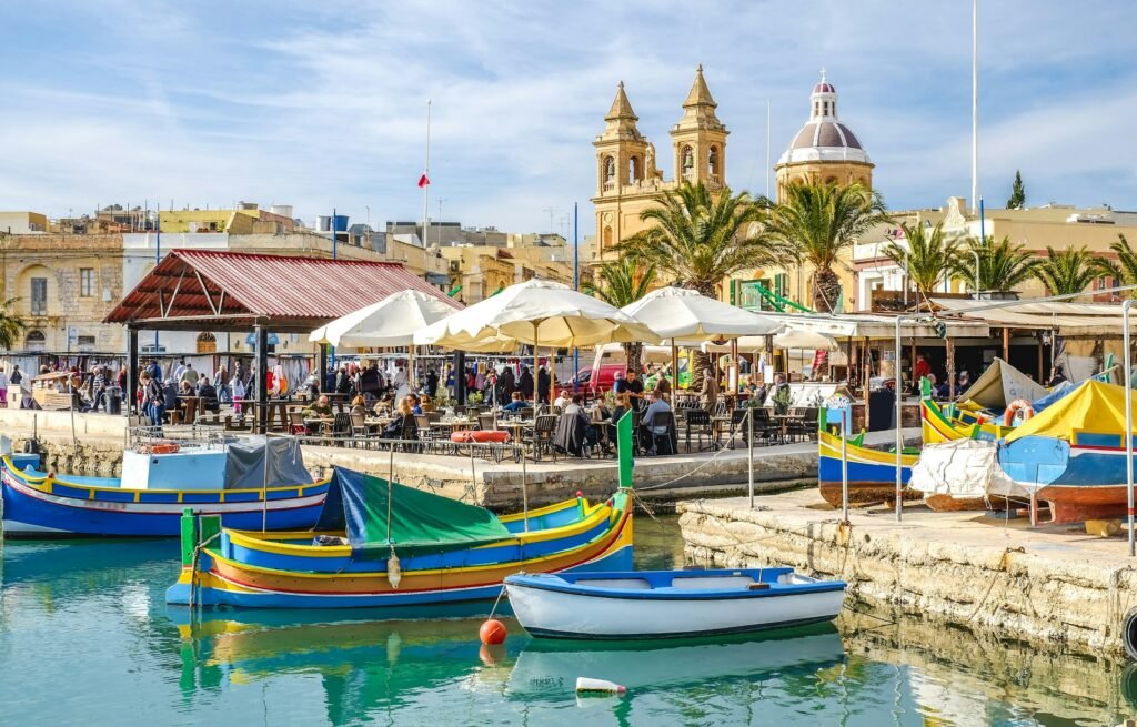 Marsaxlokk fishing village traditional Maltese boats