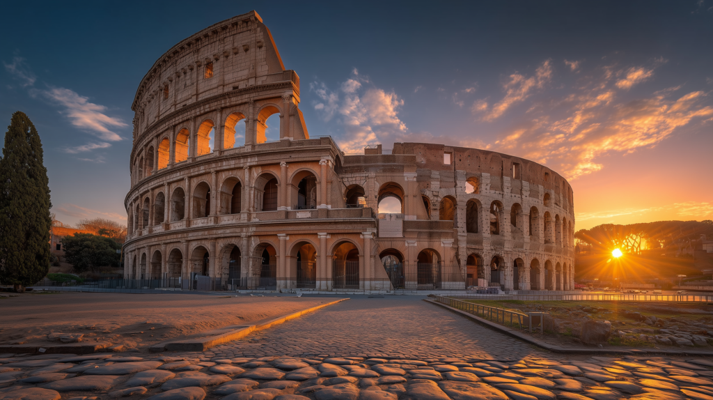Colosseum Rome exterior view at sunrise