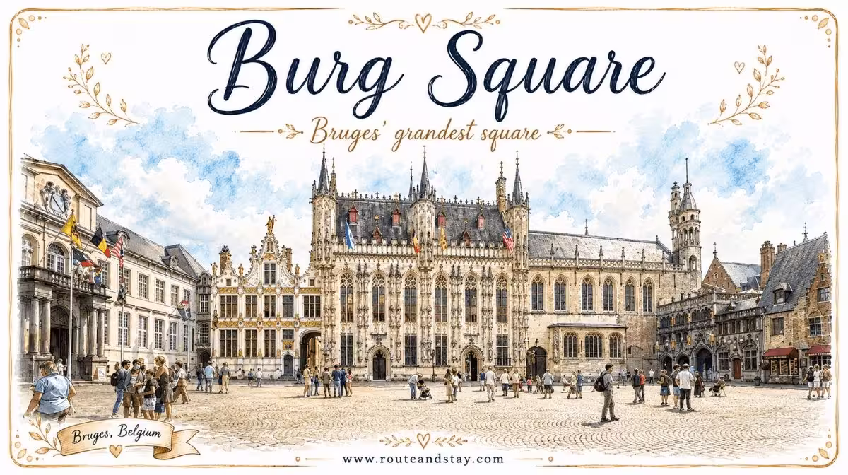 Burg Square and Bruges City Hall's Gothic facade, Belgium