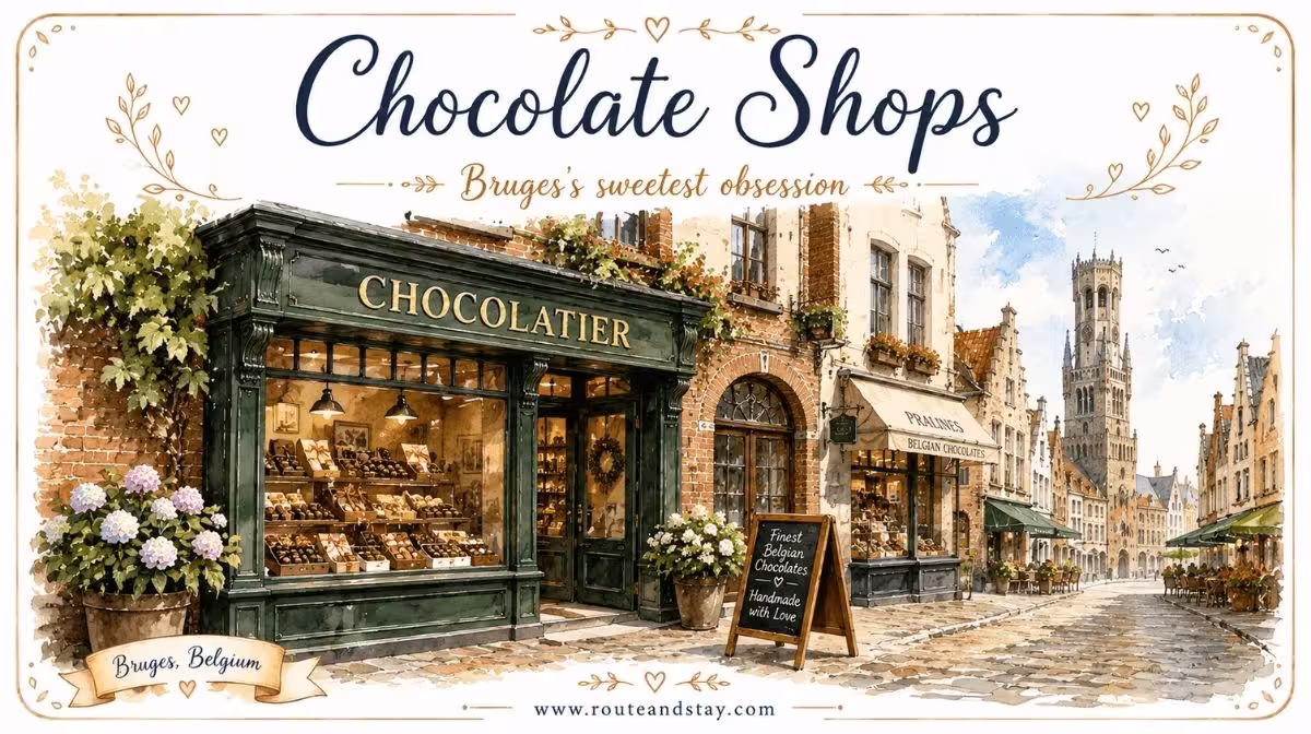 A chocolatier's shop window in Bruges, Belgium
