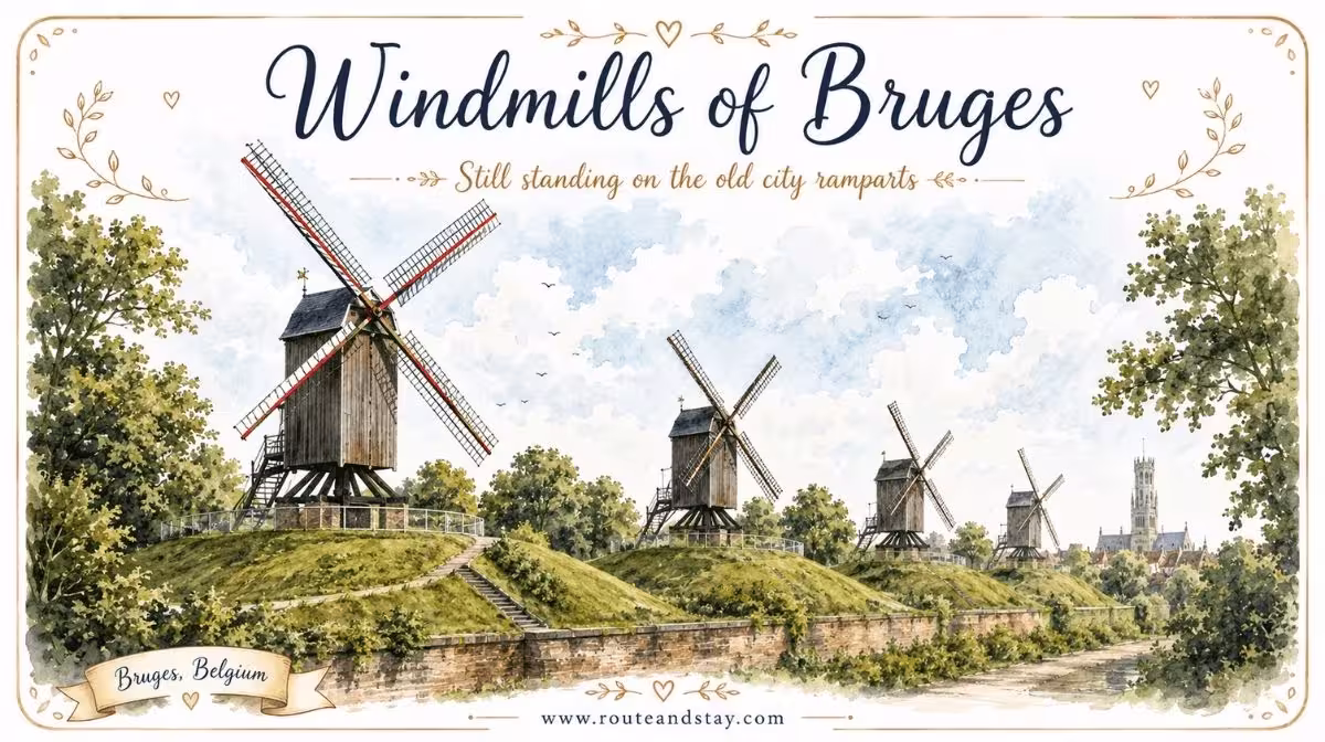 Windmills of Bruges on the Kruisvest ramparts, Belgium