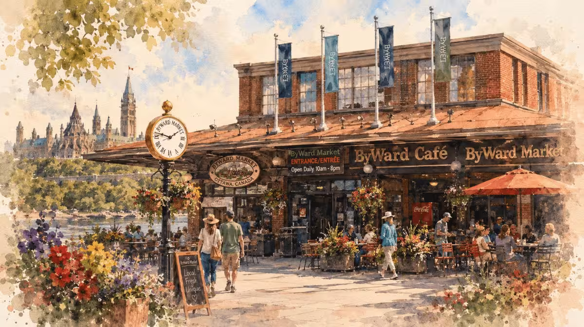 ByWard Market in Ottawa, historic market stalls and cafes
