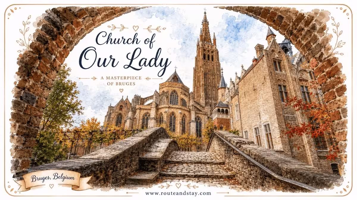 The Church of Our Lady's brick tower in Bruges, Belgium