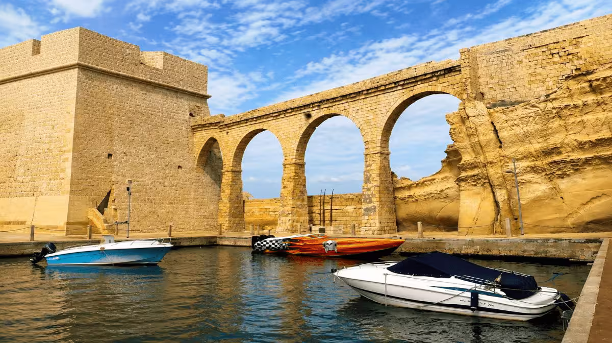 View near Fort St Elmo, Valletta, looking toward the Three Cities