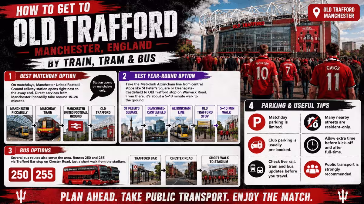 How to get to Old Trafford in Manchester by tram, train and bus