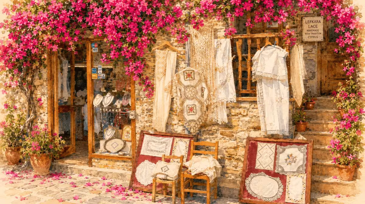 Handmade lace shop in Lefkara, Cyprus
