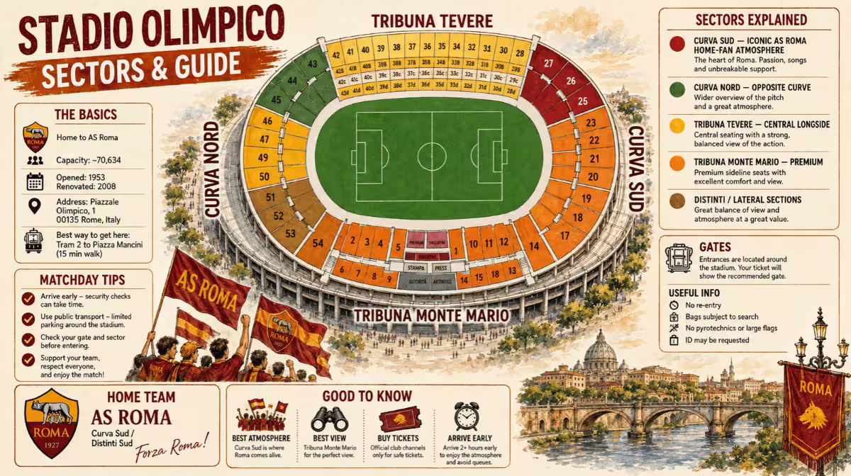 Stadio Olimpico seating map for AS Roma tickets