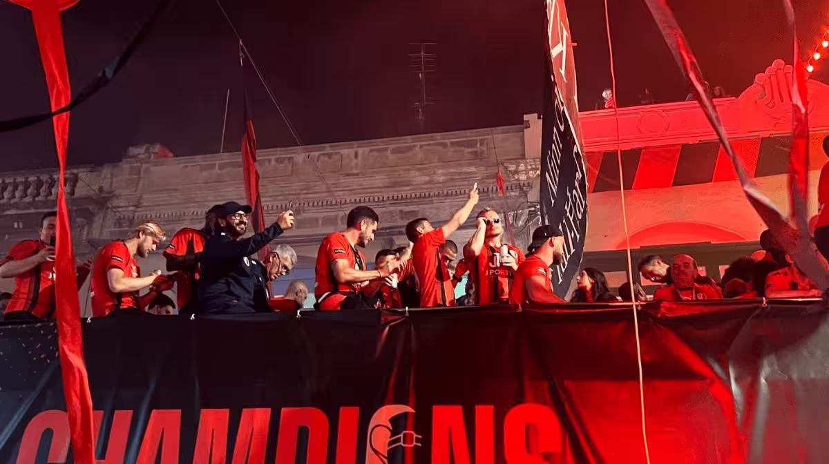Hamrun Spartans FC players celebrating their historic UEFA Conference League win