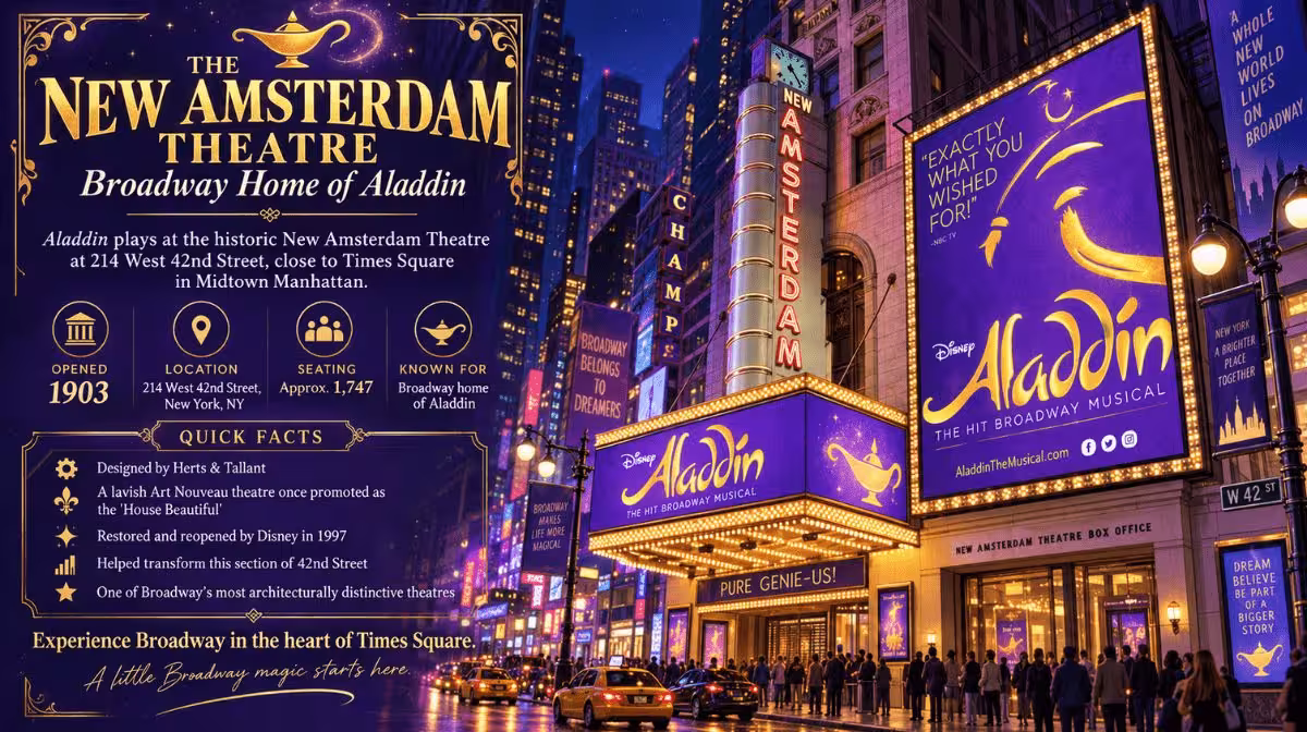 New Amsterdam Theatre facts, history and visitor information for Aladdin on Broadway