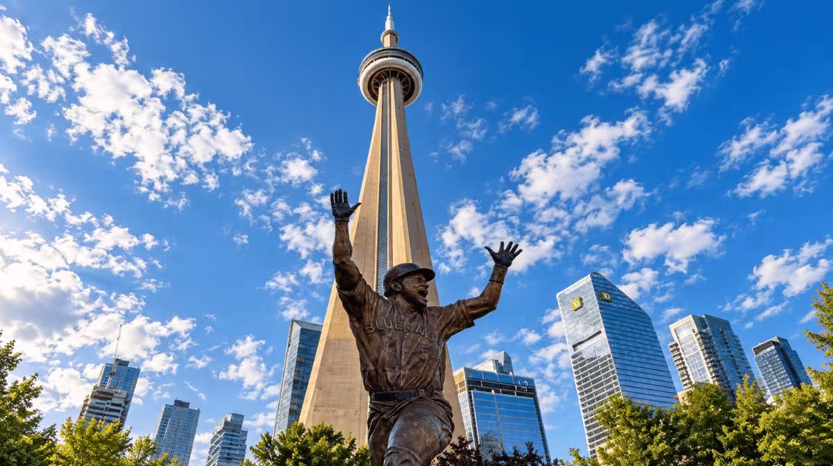 Back-to-back World Series championship statue outside Rogers Centre