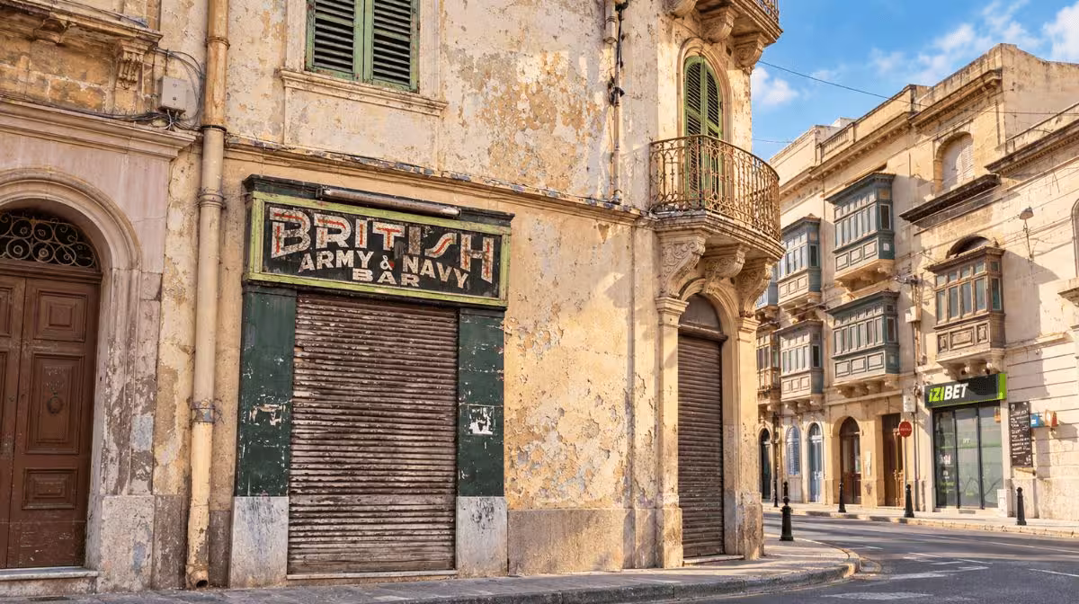 The old British Army and Navy Bar, a historic disused bar in Hamrun, Malta