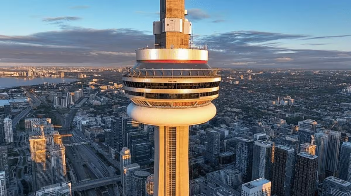 CN Tower observation deck view over Toronto skyline