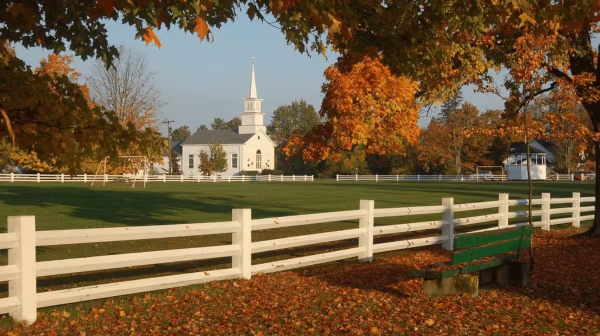 Back road through Craftsbury, Vermont during fall foliage
