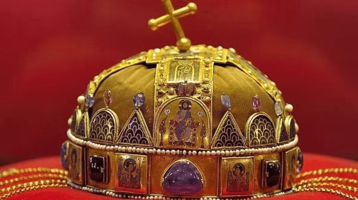 The Holy Crown of Hungary displayed inside the Hungarian Parliament Building, Budapest