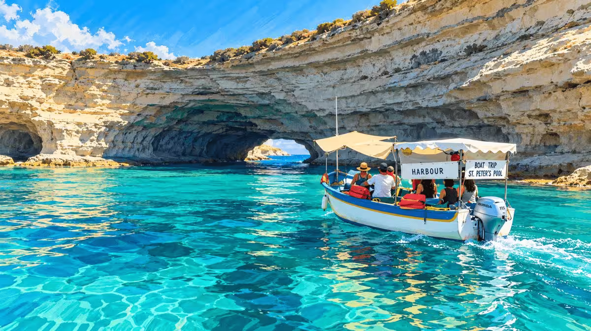 Rocky Delimara coastline and clear Mediterranean water near Marsaxlokk