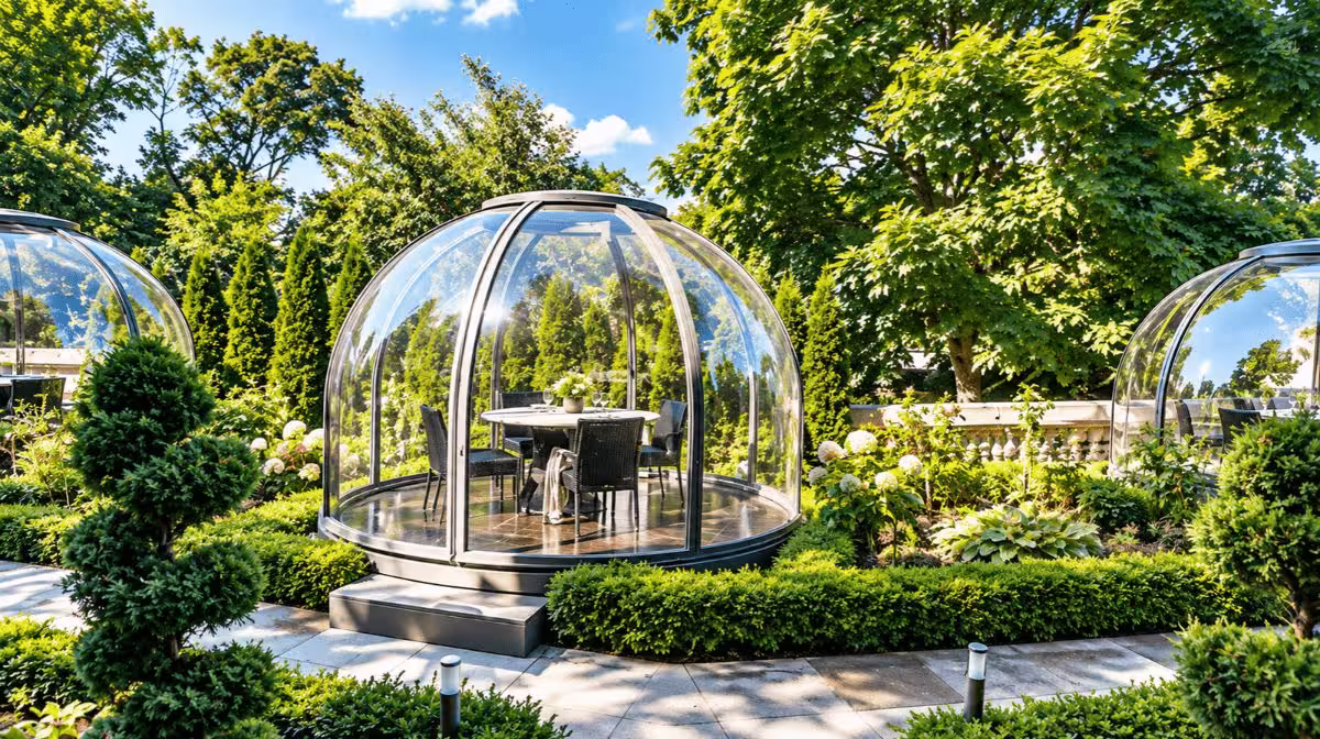Outdoor dining pod at The Gardens at Casa Loma