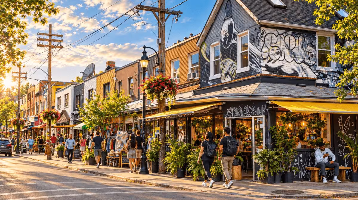 Colourful storefronts in Kensington Market, Toronto