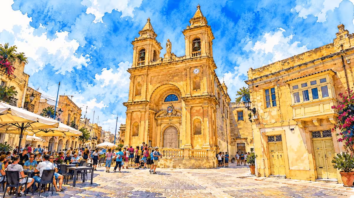 Church of Our Lady of Pompeii overlooking Marsaxlokk village square
