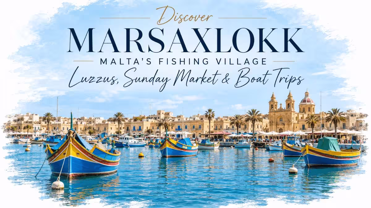 Marsaxlokk fishing village in Malta with colourful luzzu boats