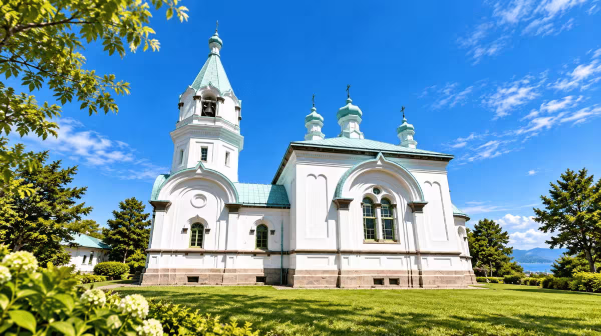 Hakodate Orthodox Church, the white building with green domes in Motomachi