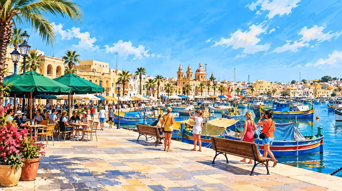 Marsaxlokk waterfront promenade beside the fishing harbour