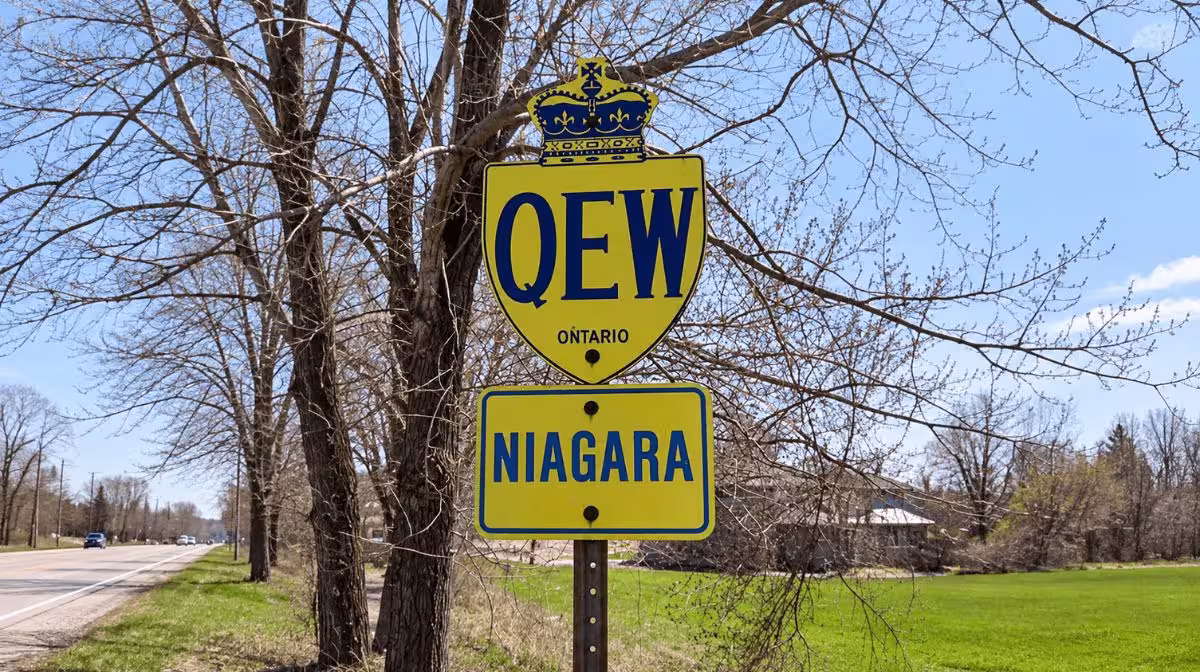 The QEW highway between Toronto and Niagara Falls, Ontario