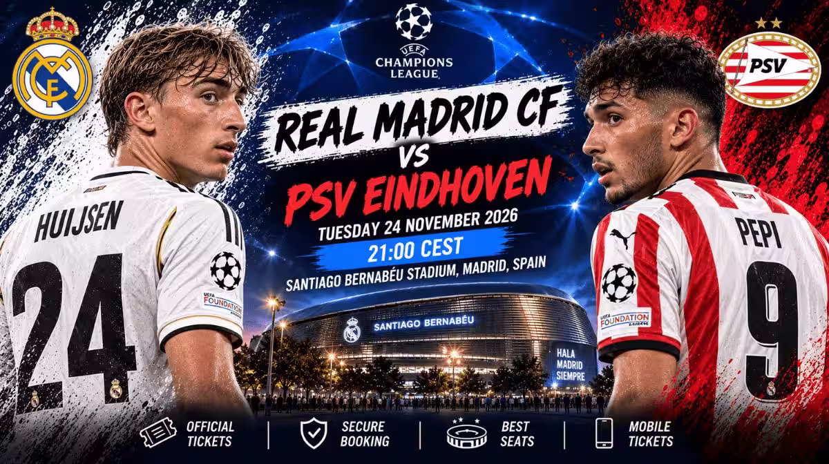 Real Madrid vs PSV Eindhoven Champions League tickets at the Santiago Bernabéu
