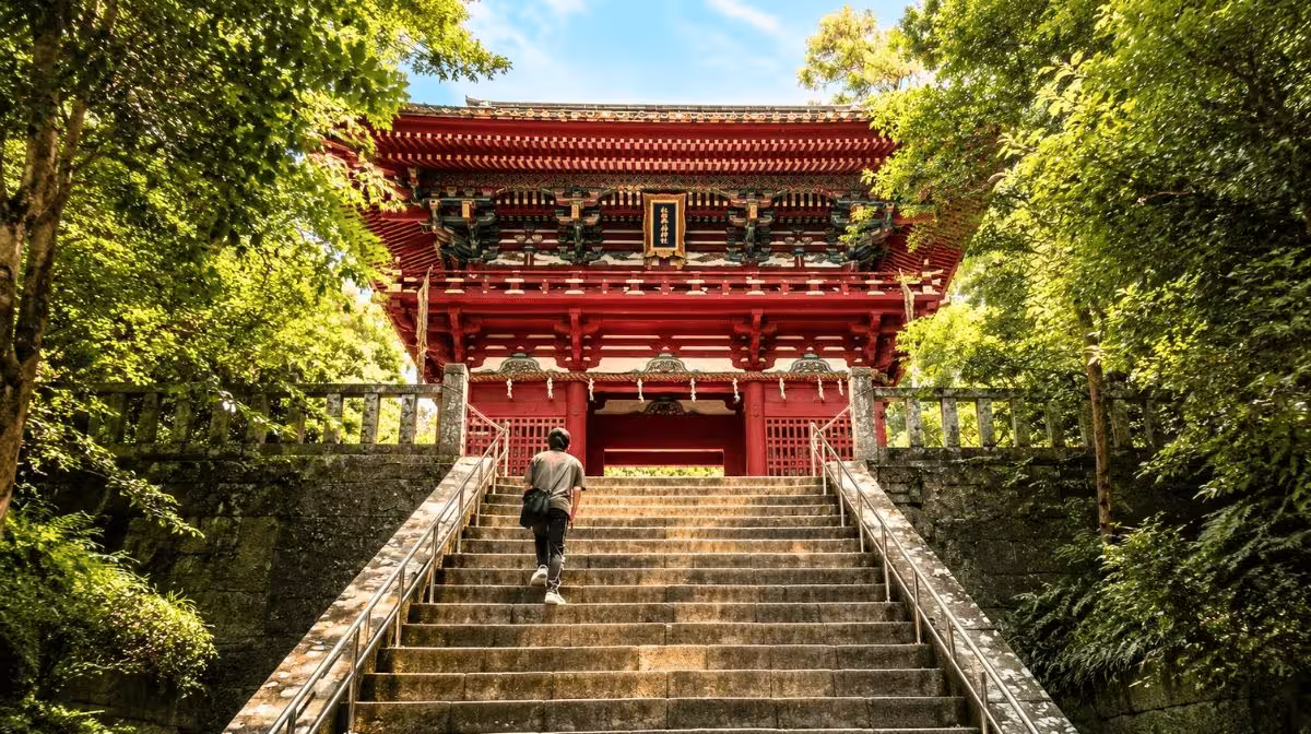 The steps up to Kunozan Toshogu Shrine, our own photo