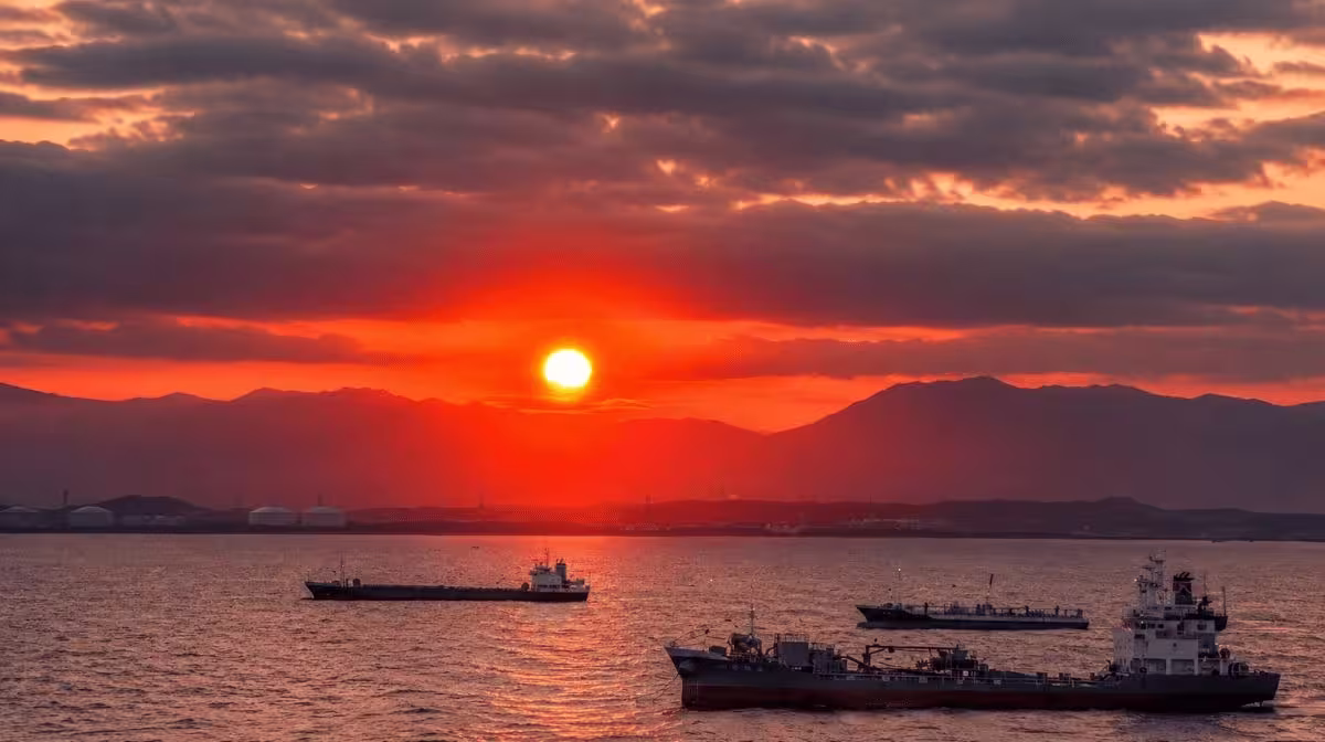 Sunset from the ship at Nagoya port, our own photo