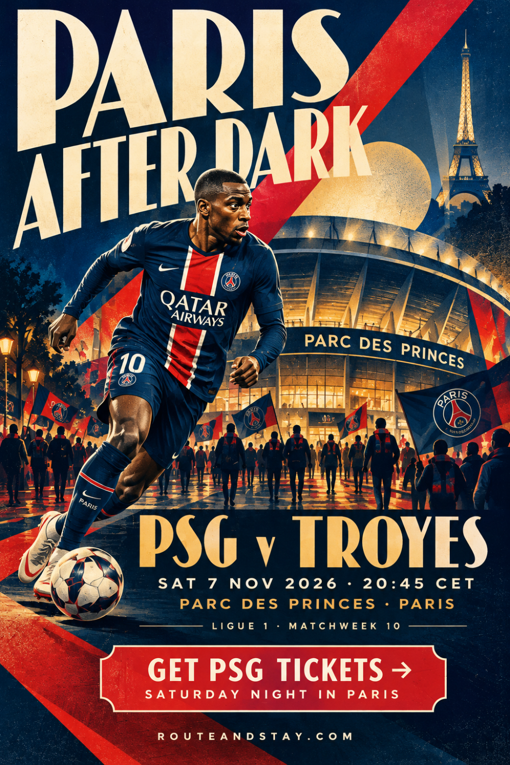 PSG v Troyes poster — Paris After Dark, Ligue 1 at the Parc des Princes on 7 November 2026