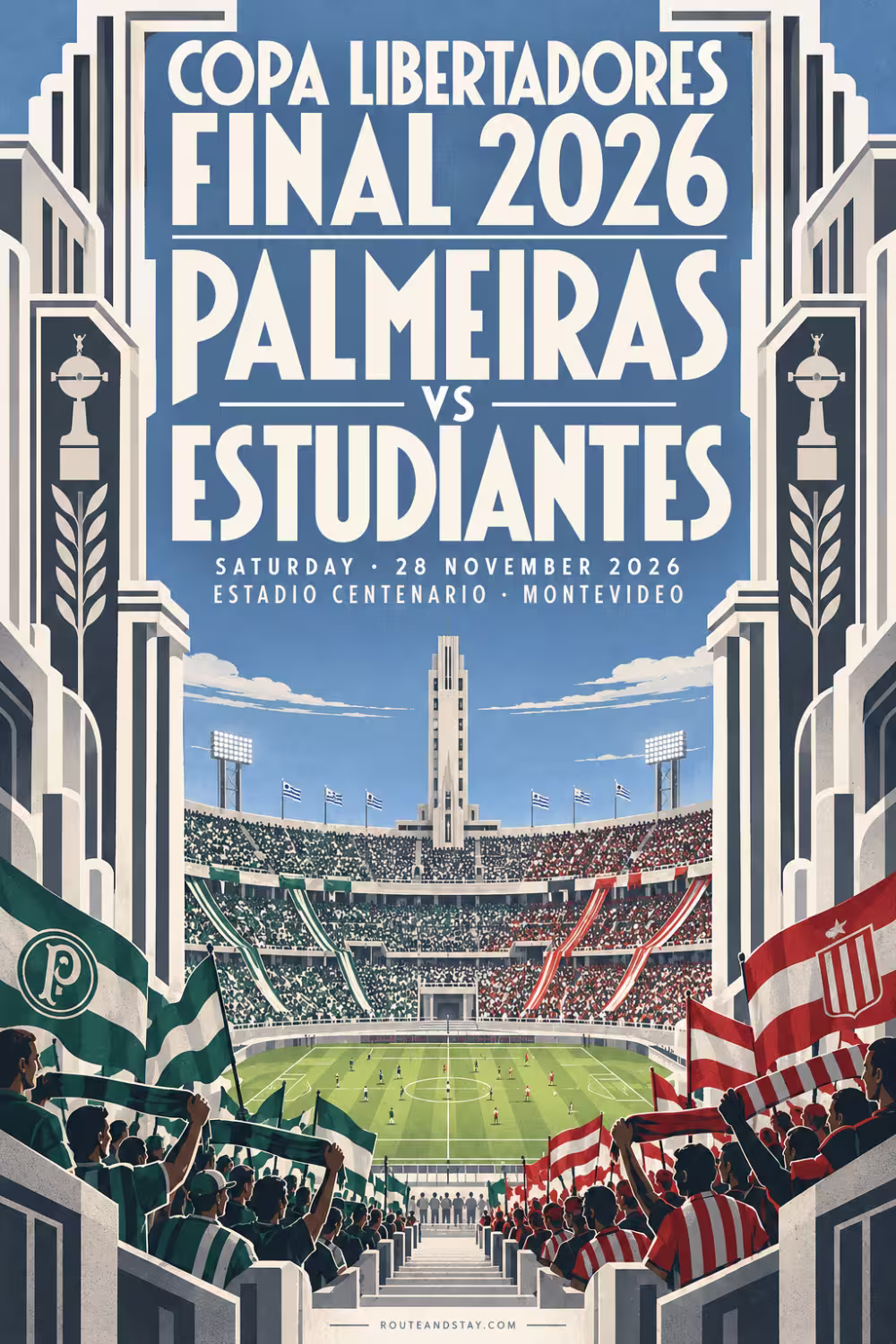 Palmeiras and Estudiantes fans inside the Estadio Centenario, Copa Libertadores final poster