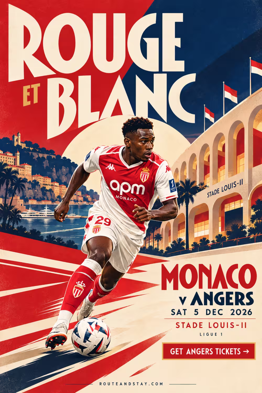 Monaco v Angers poster — Rouge et Blanc, Ligue 1 at the Stade Louis II on 5 December 2026
