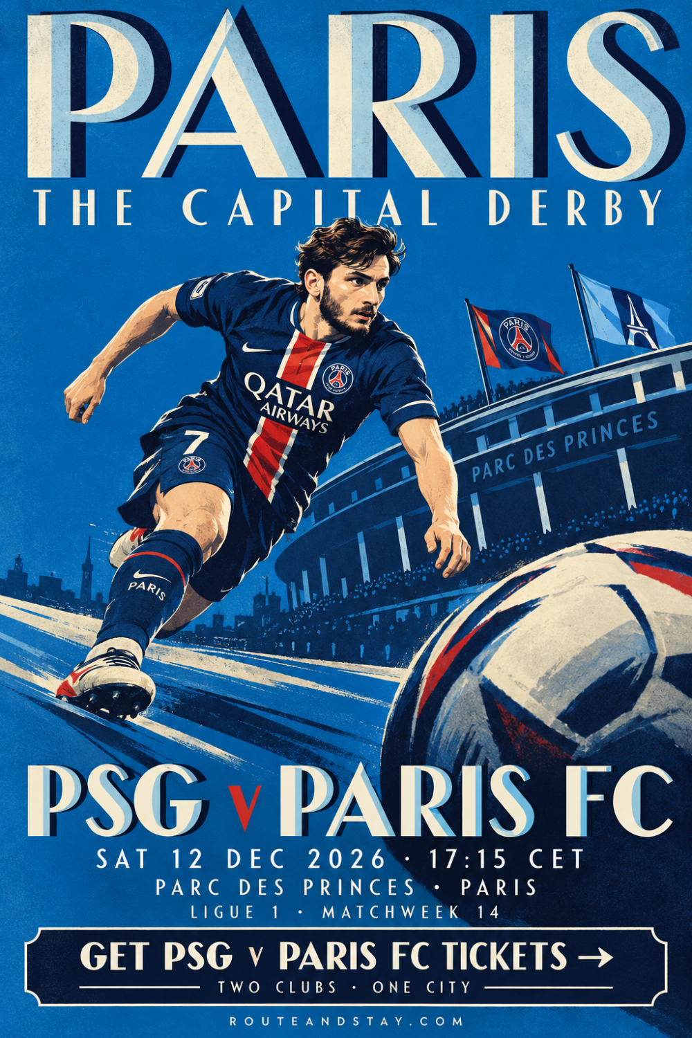 PSG v Paris FC poster — the Capital Derby, Ligue 1 at the Parc des Princes on 12 December 2026