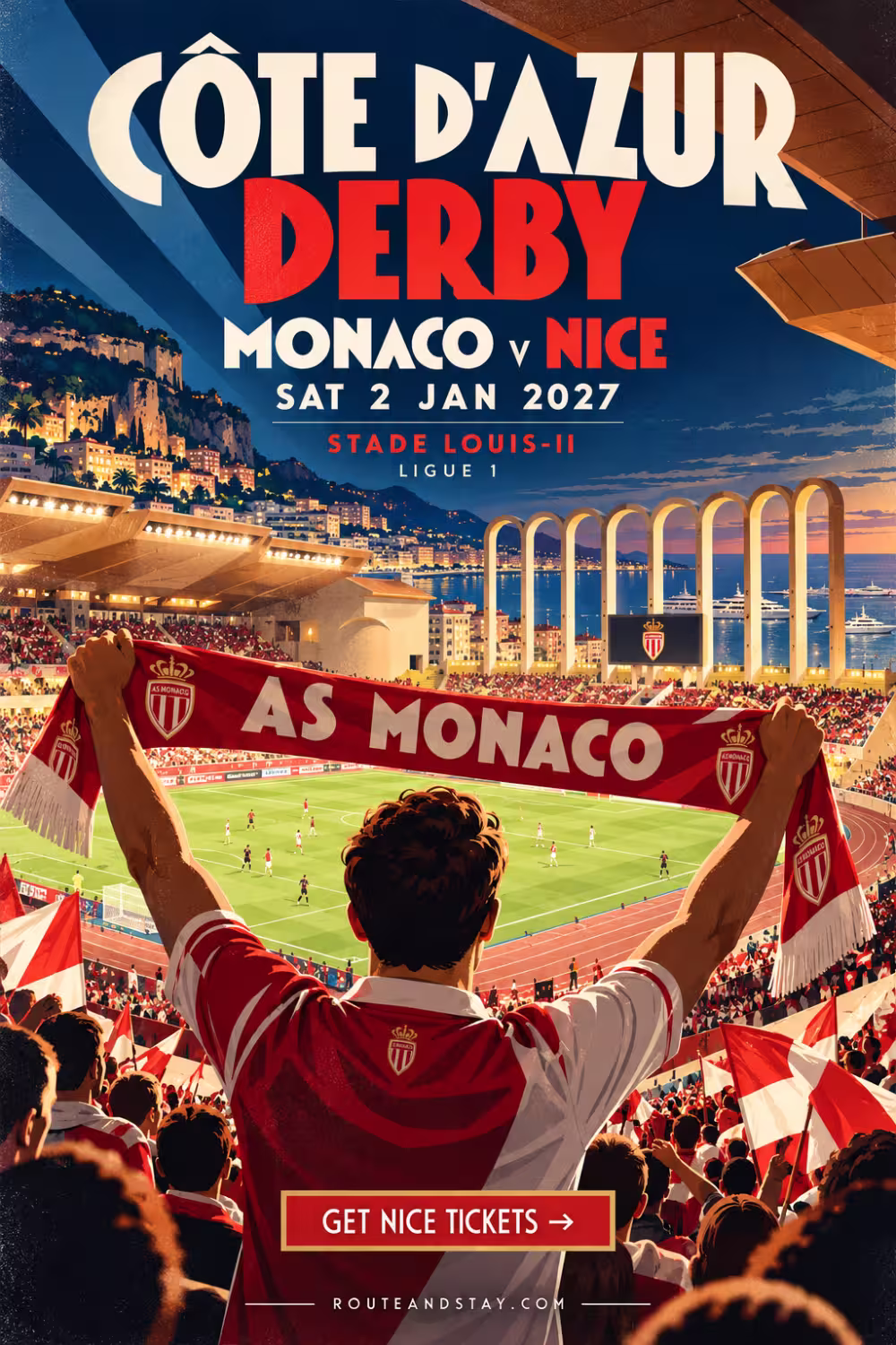Monaco v Nice poster — Côte d'Azur Derby, Ligue 1 at the Stade Louis II on 2 January 2027