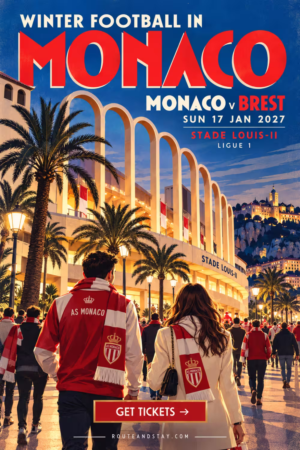 Monaco v Brest poster — Winter Football in Monaco, Ligue 1 at the Stade Louis II on 17 January 2027