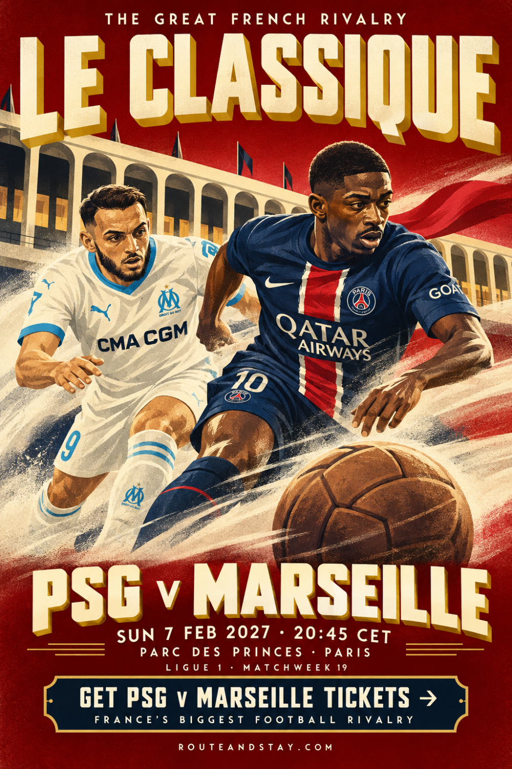 Le Classique poster — PSG v Marseille, Ligue 1 at the Parc des Princes on 7 February 2027