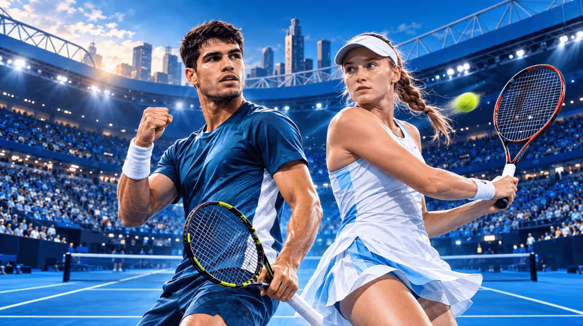 Illustration of Carlos Alcaraz, defending Australian Open champion