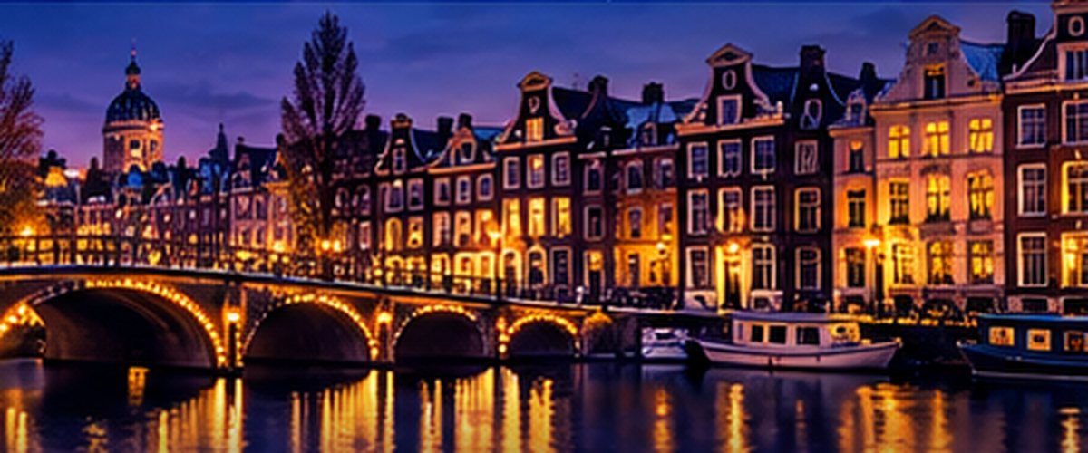 Amsterdam canal houses at dusk
