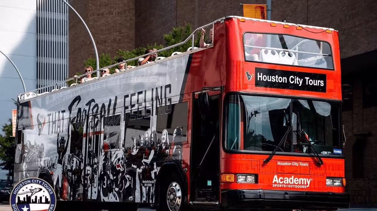 Open-top double decker sightseeing bus in Houston