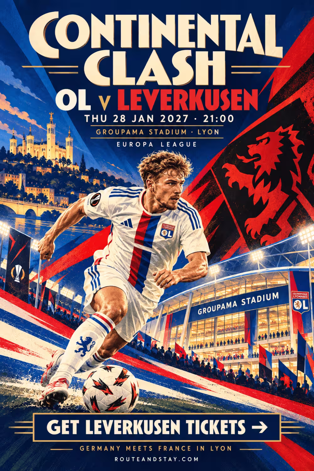OL v Lillestrøm poster — European Nights in Lyon, Europa League at Groupama Stadium on 26 November 2026