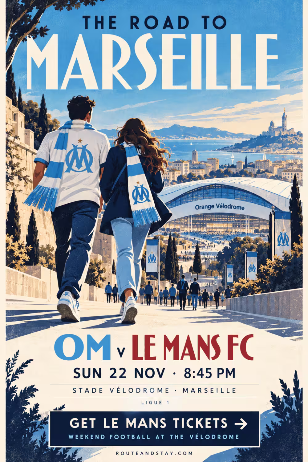 OM v Le Mans poster — The Road to Marseille, Ligue 1 at the Stade Vélodrome on 22 November 2026