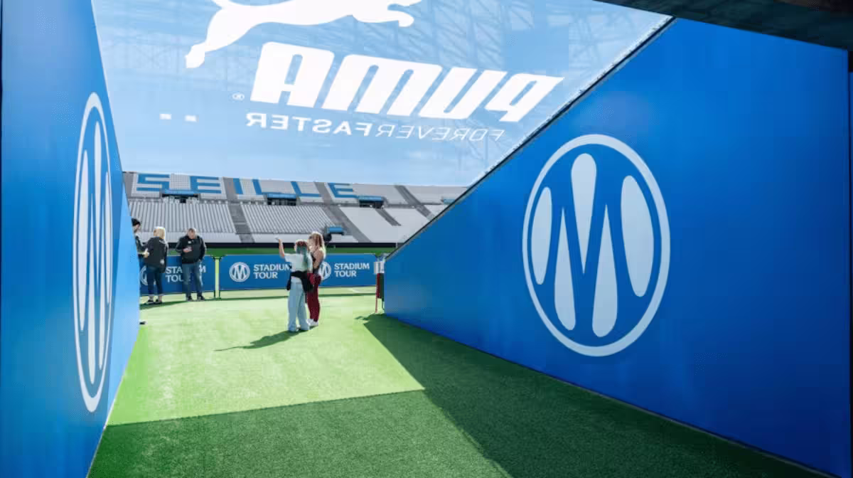Stadium tour tunnel leading to the pitch at the Stade Vélodrome, home of Olympique de Marseille
