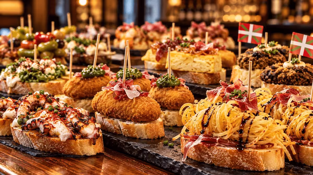 Pintxos on a bar counter in Bilbao