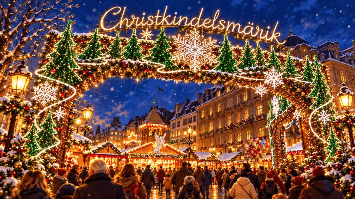 Christkindelsmärik Christmas market on Place Broglie in Strasbourg