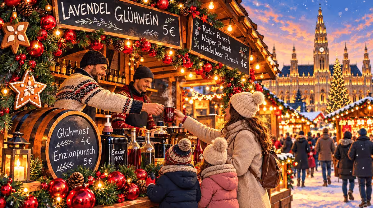 Rathausplatz Christkindlmarkt in front of Vienna's City Hall at night